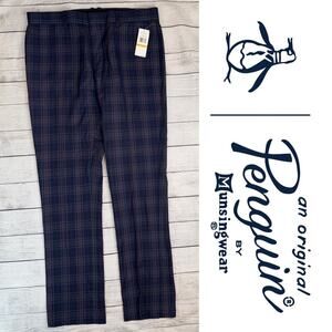 Original Penguin NWT Men's Margate Slim Fit Pants Navy Red & Gray Plaid Size 33